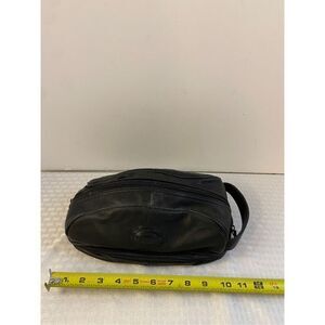 Fossil 2 zipper toiletries bag black leather 11x6”